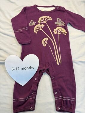 Wee Urban Organic Long Sleeve romper in Deep Purple with Butterfly Design